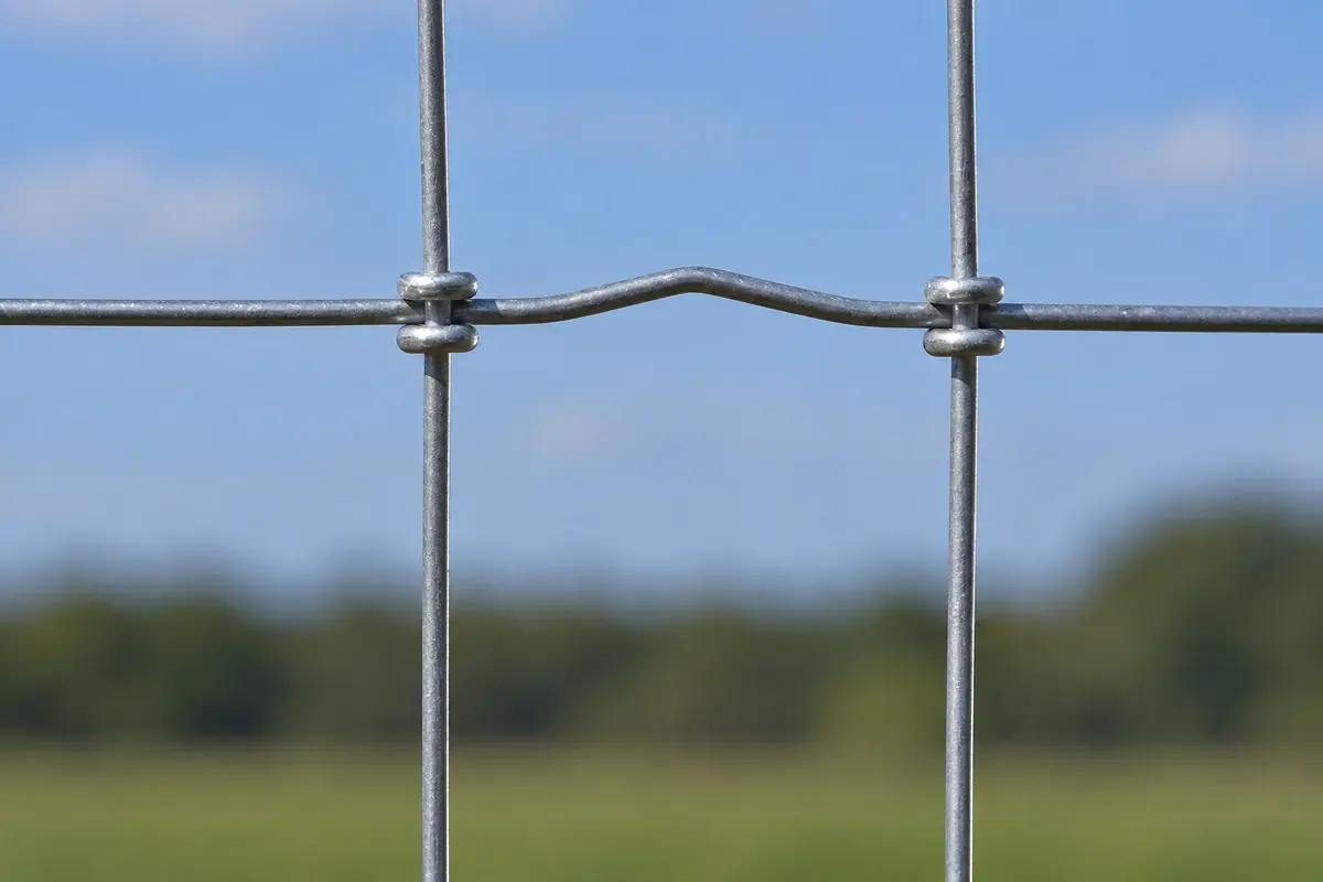 Close view of knots joining horizontal and vertical agricultural fence wires