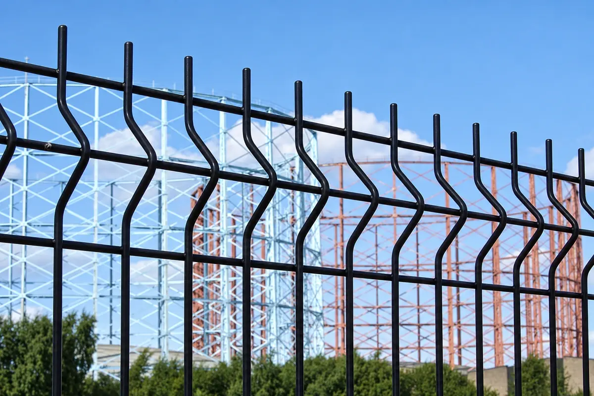 Side view of V shaped bends in a welded mesh fence panel
