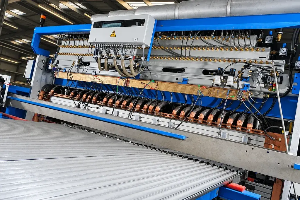 Parallel steel wires feeding through a mesh welding machine
