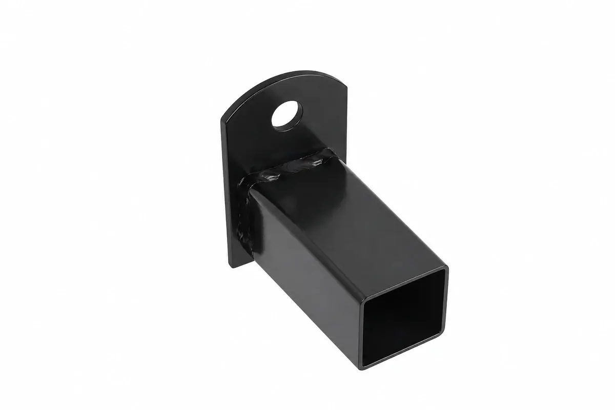 Black metal rail mounting bracket with a screw hole and square rail socket