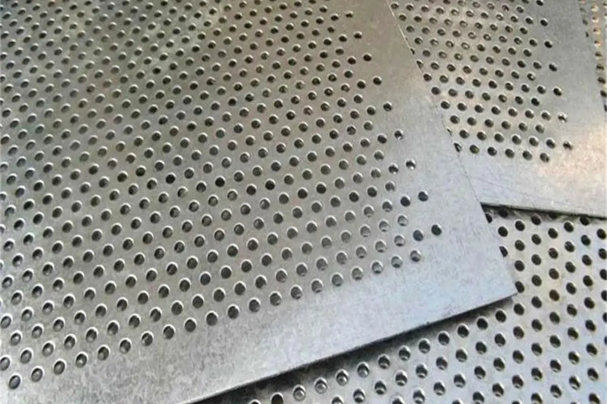 Overlapping metal sheets with repeated round perforations and solid edges