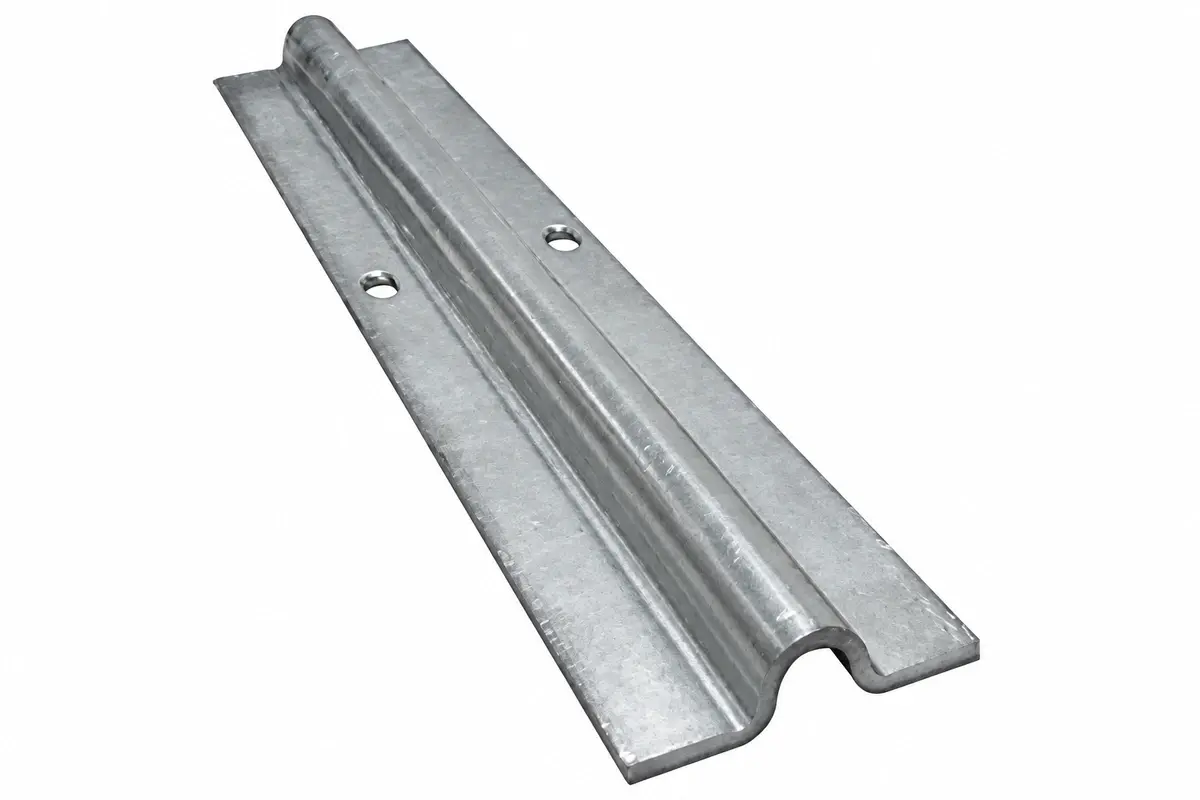 Metal ground track section for a sliding gate