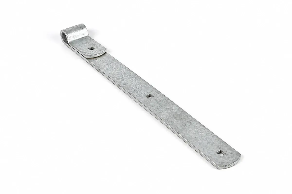 Galvanized metal strap hinge with fixing holes