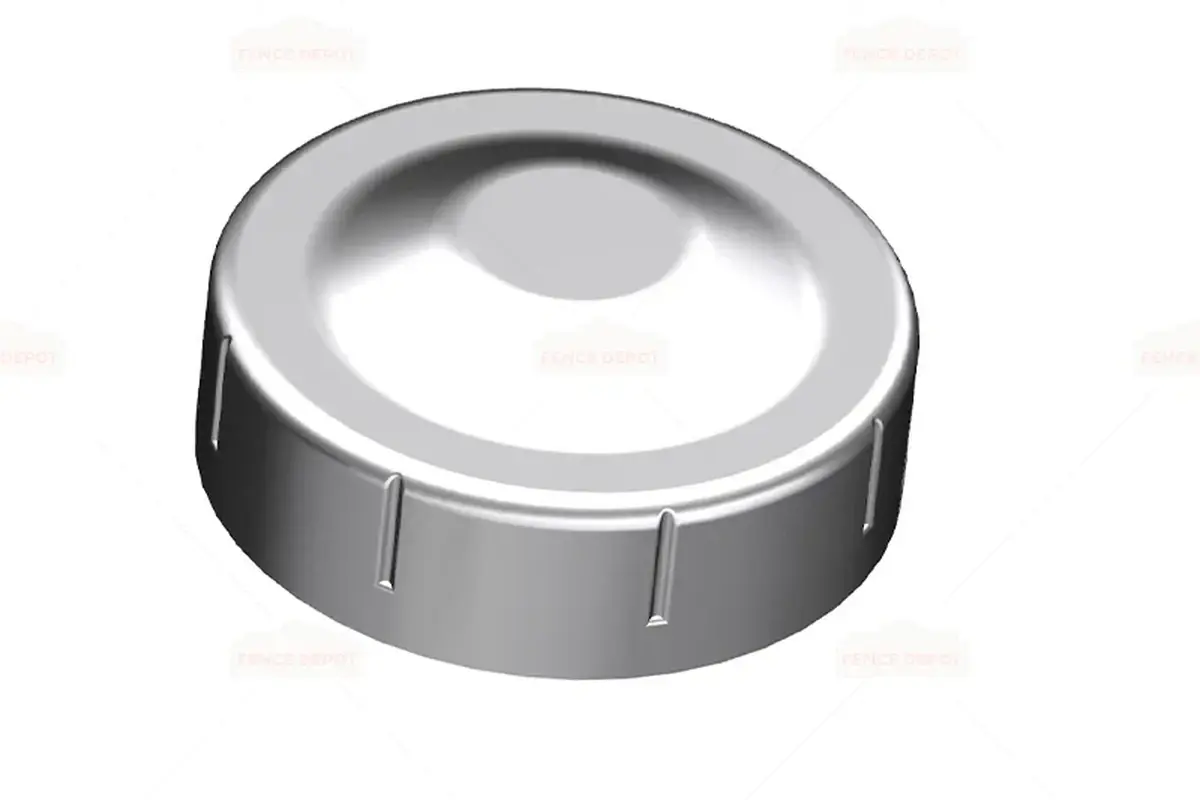 Galvanised round post cap showing its circular rim and domed top
