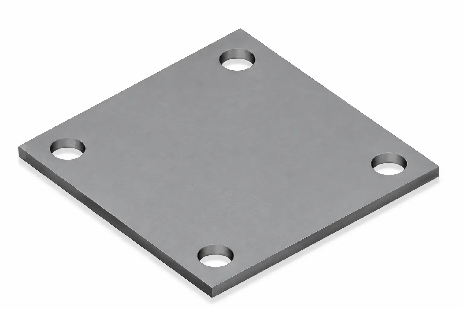 Grey solid square base plate with four fixing holes