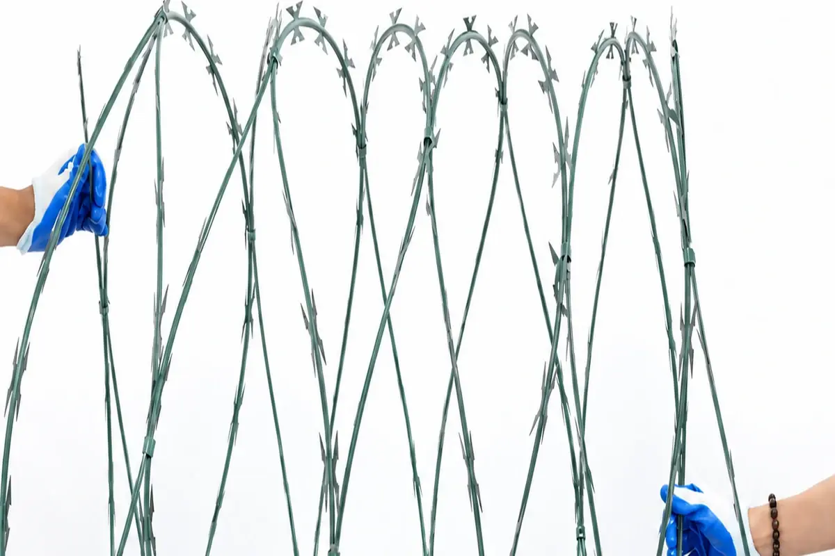 Expanded concertina razor wire coil with repeated sharp tape loops