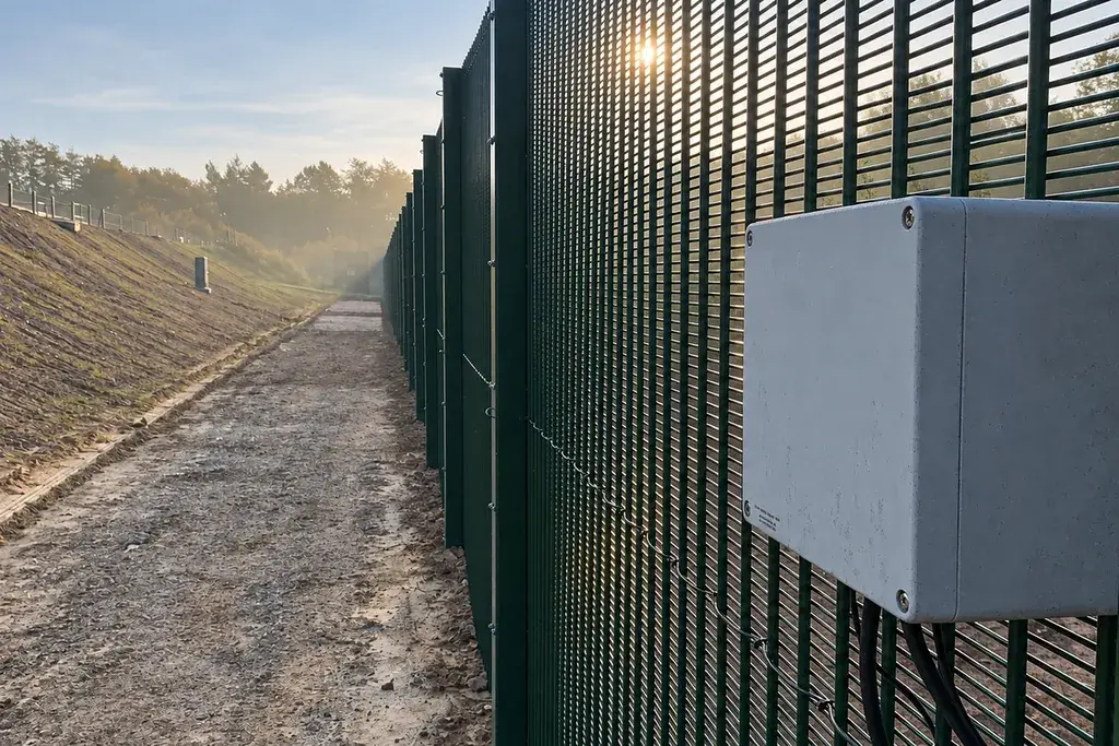 Metal mesh perimeter fence beside a clear inspection route