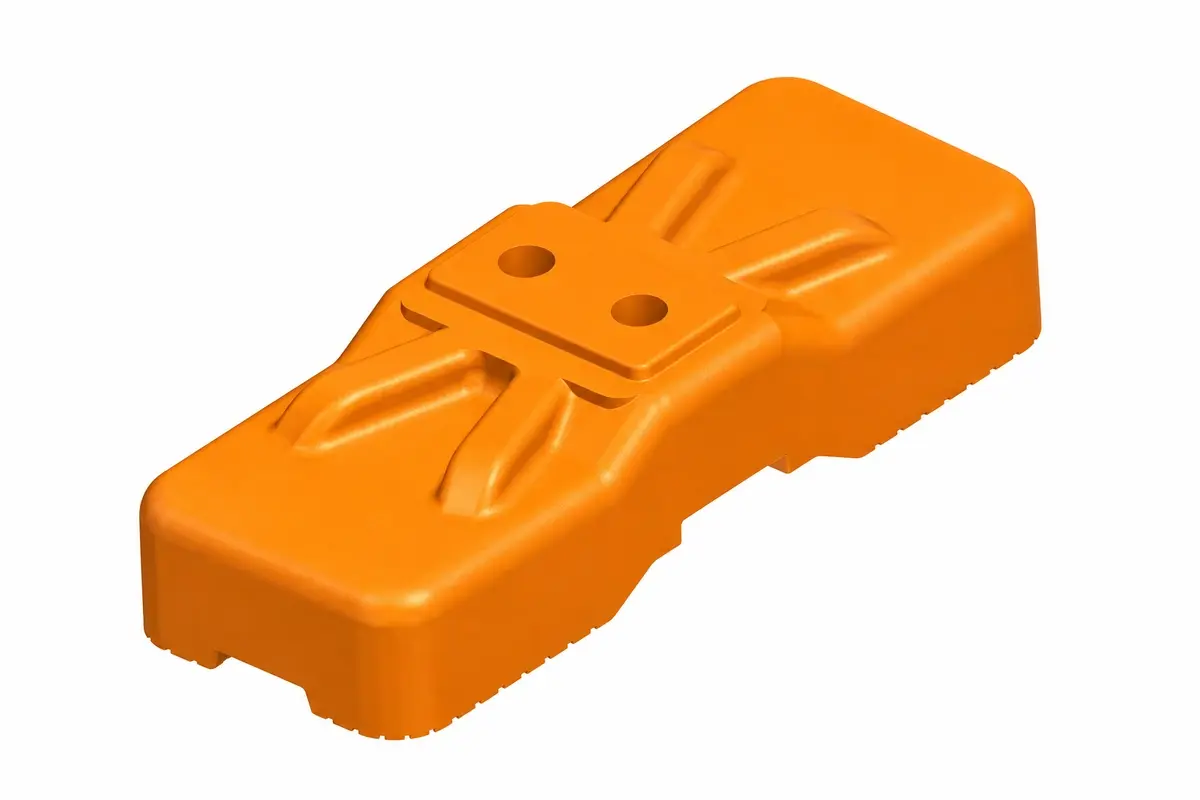 Orange surface foot with sockets for temporary fence panel frames