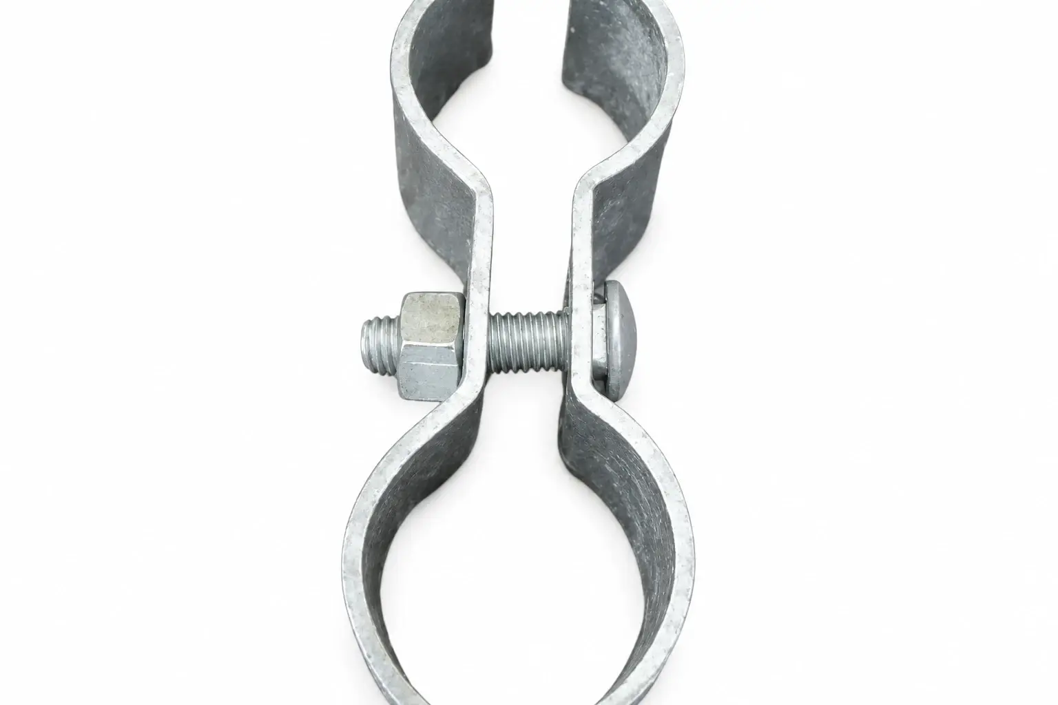 Galvanized steel clamp used to connect temporary fence panels