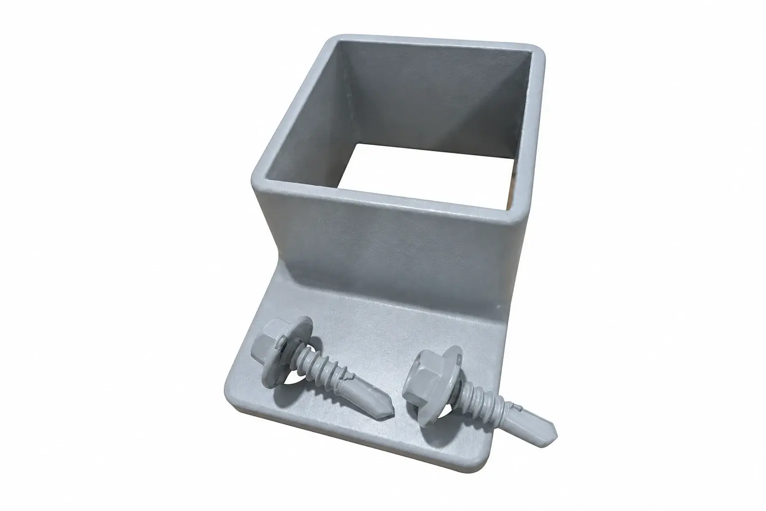 Steel mounting bracket with two bolts on a white background