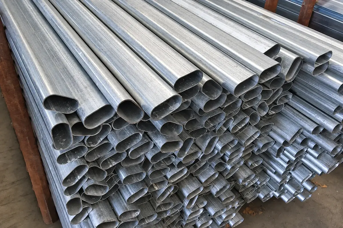Bundled steel hollow sections before fence fabrication