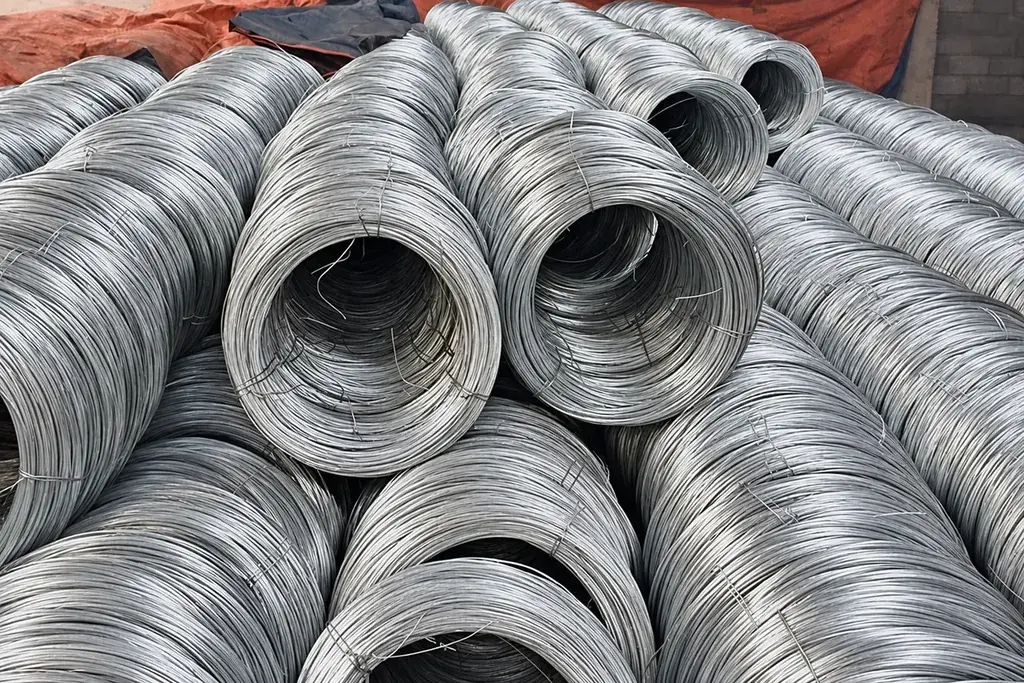 Galvanized steel wire coils grouped together