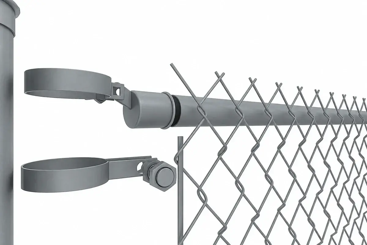 Illustration of chain-link top rail and terminal attachment fittings