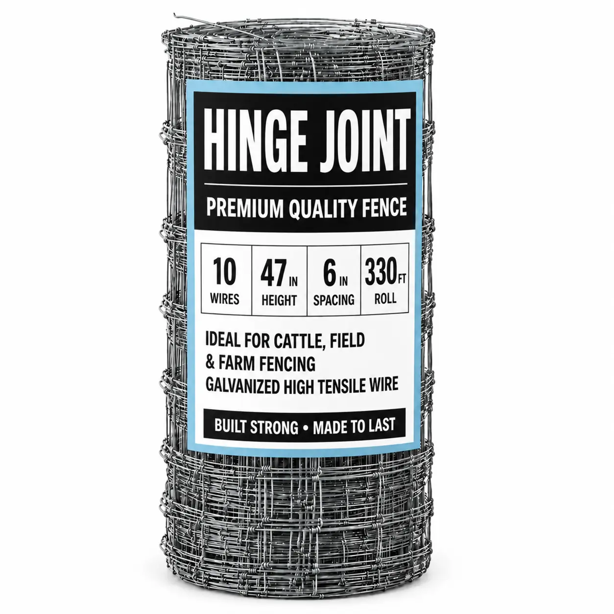 Roll of hinge-joint field fence with a product identification label