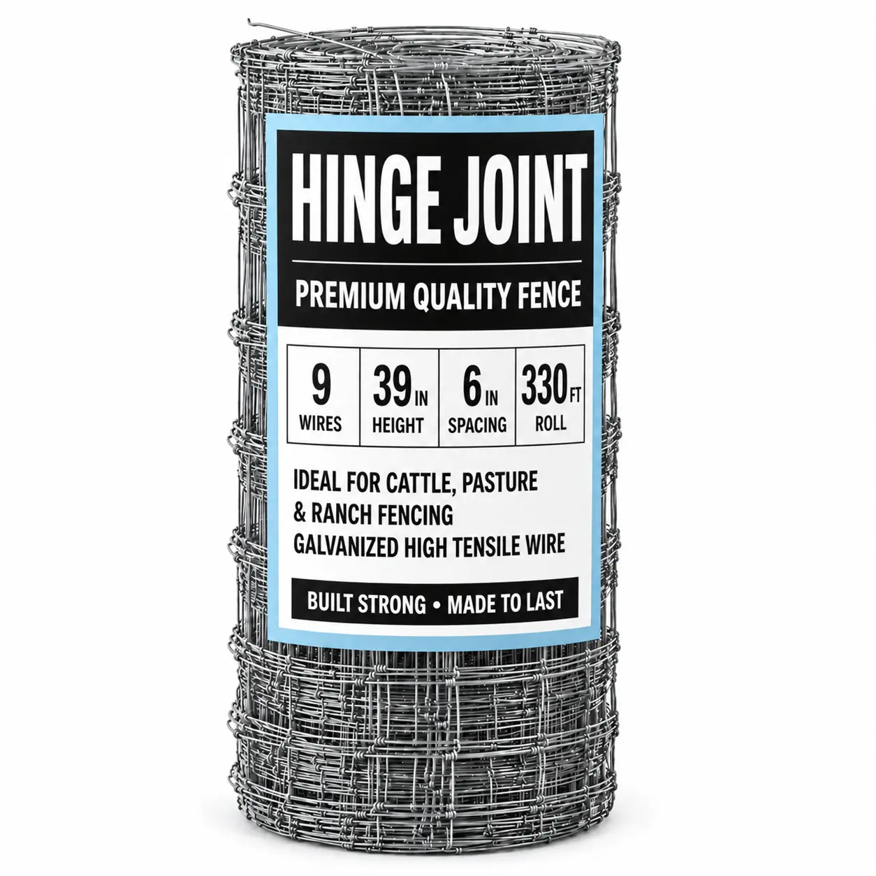 Hinge-joint field fence roll with a printed product label