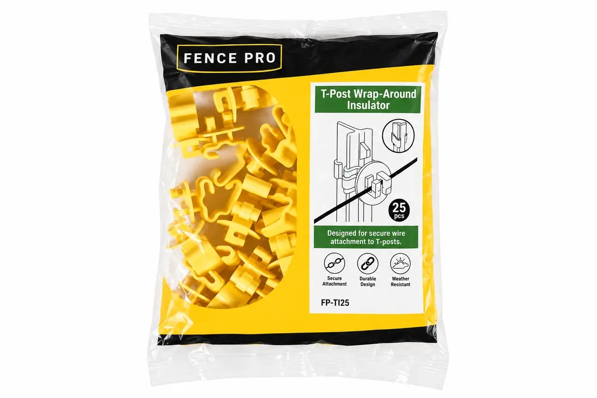 Pack of yellow wrap-around electric fence insulators for T-posts