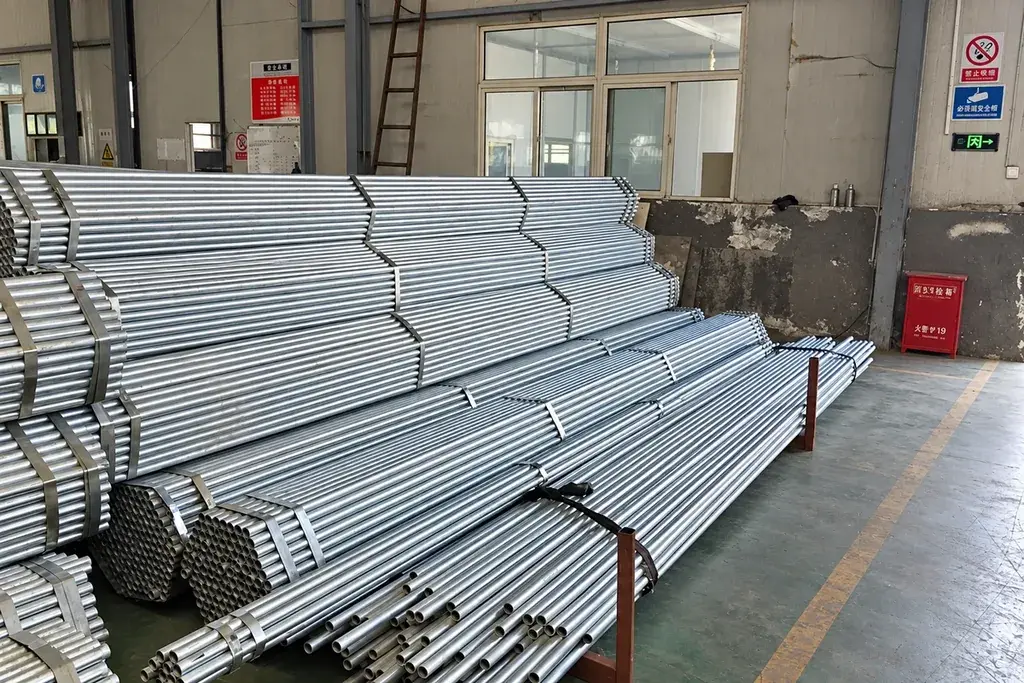 Bundles of steel tube raw material stored for production inspection