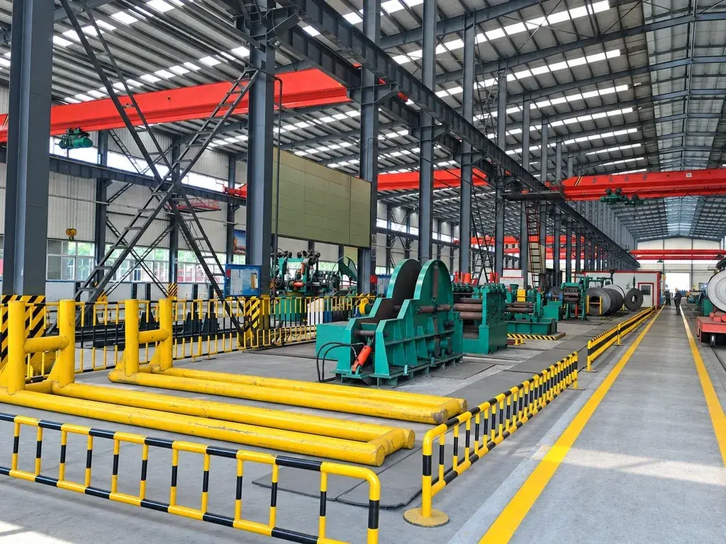 Fence production workshop with material handling equipment