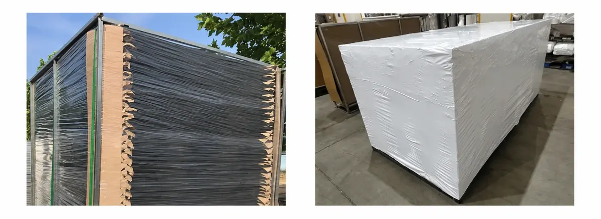 Fence panels wrapped with edge protection for transport