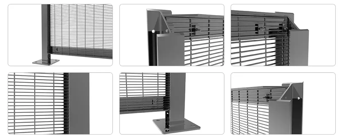Illustrations of a 358 mesh panel, post and connection details