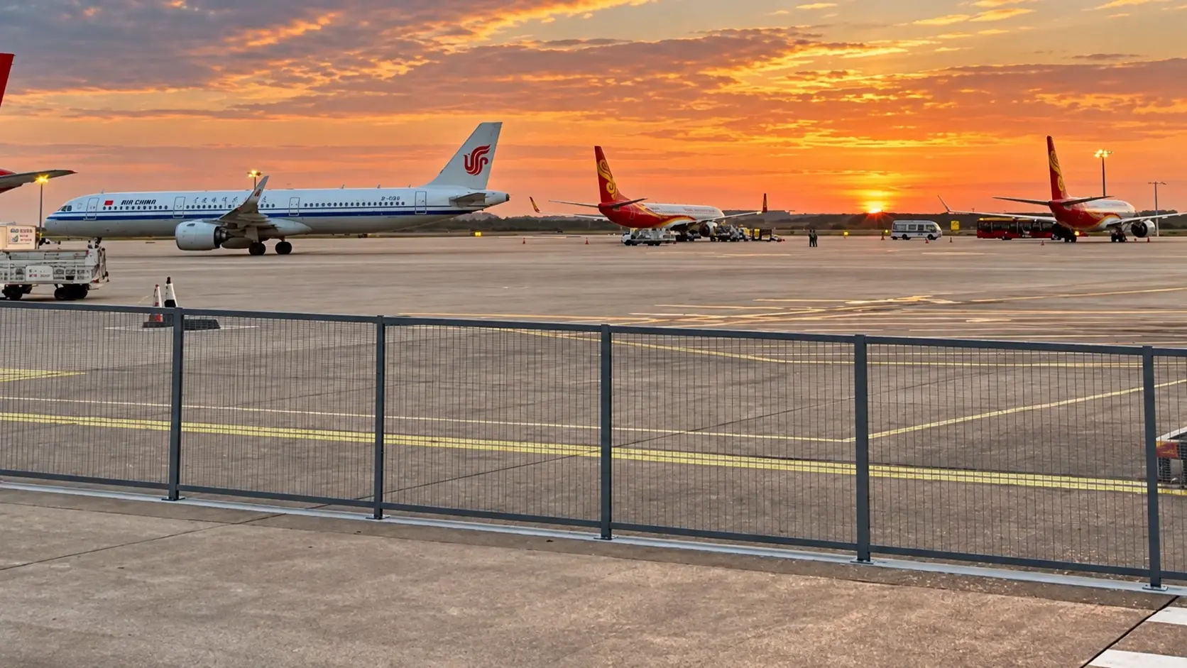 Mesh perimeter fence beside airport runways