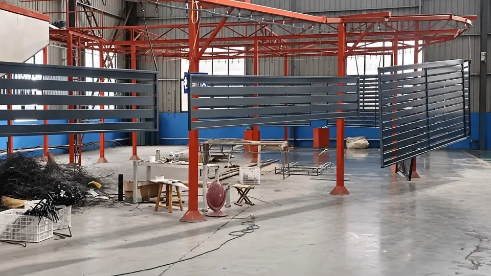 Aluminum slat panels suspended on a production line