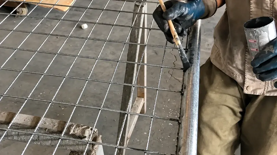 Brush applying protective coating to a welded metal joint