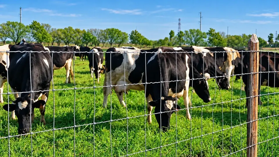 Cattle behind a woven wire field fence