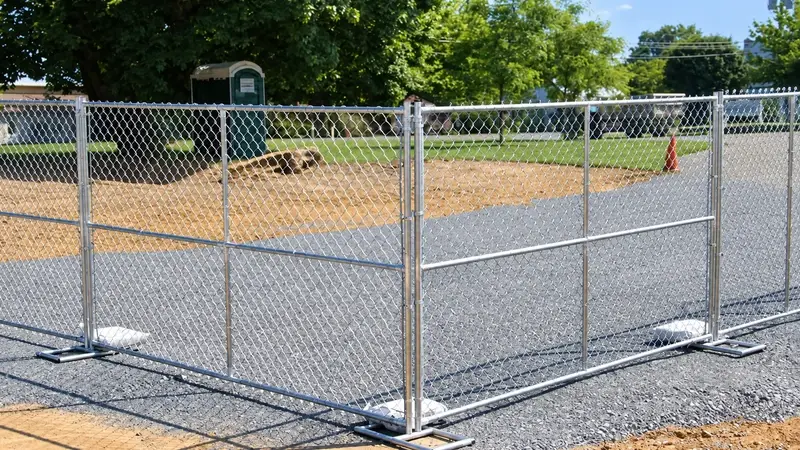 Freestanding chain link panels joined at a corner