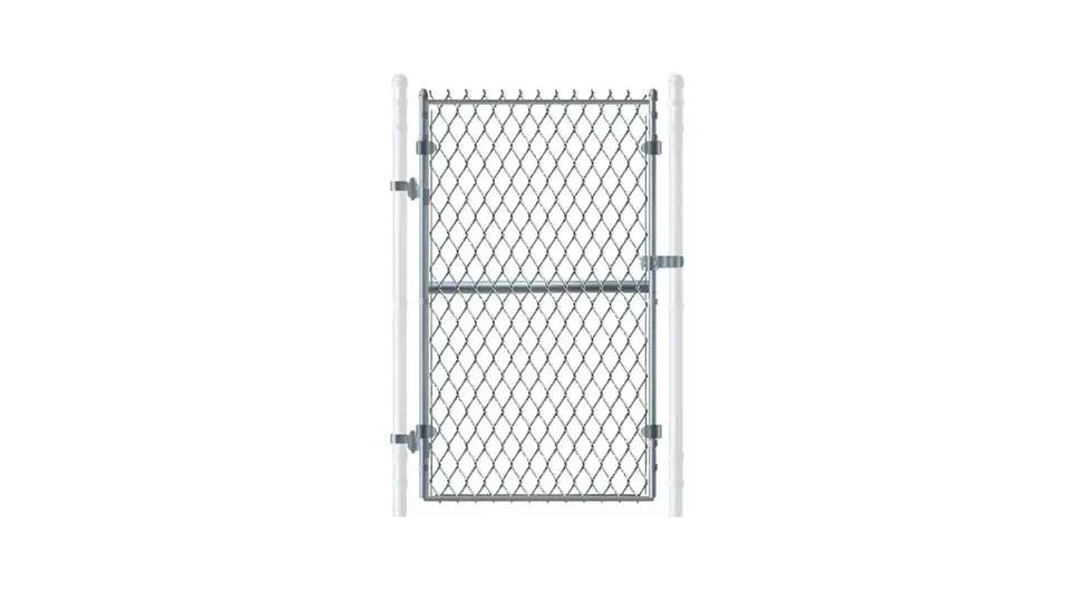 Temporary chain link pedestrian gate between two support posts