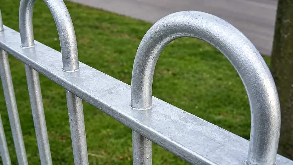 Rounded galvanized bow tops on a metal railing