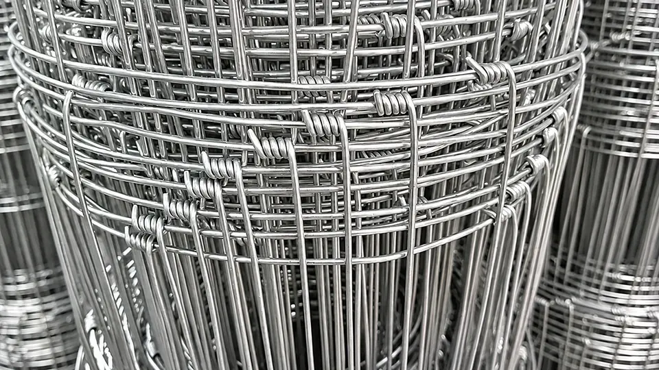 Woven wire fence rolls showing graduated mesh openings