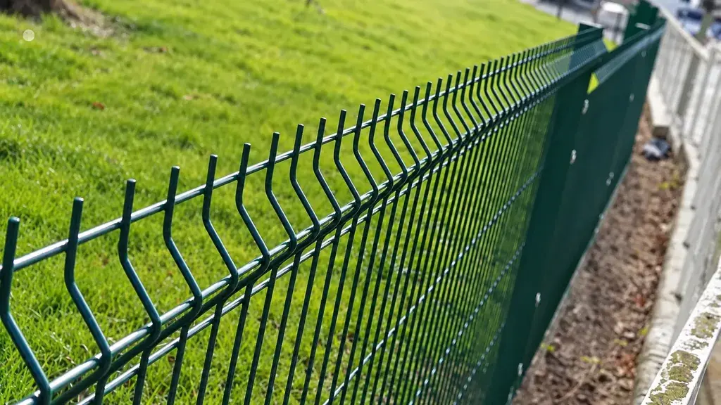 Top edge and alignment of green profiled mesh fencing