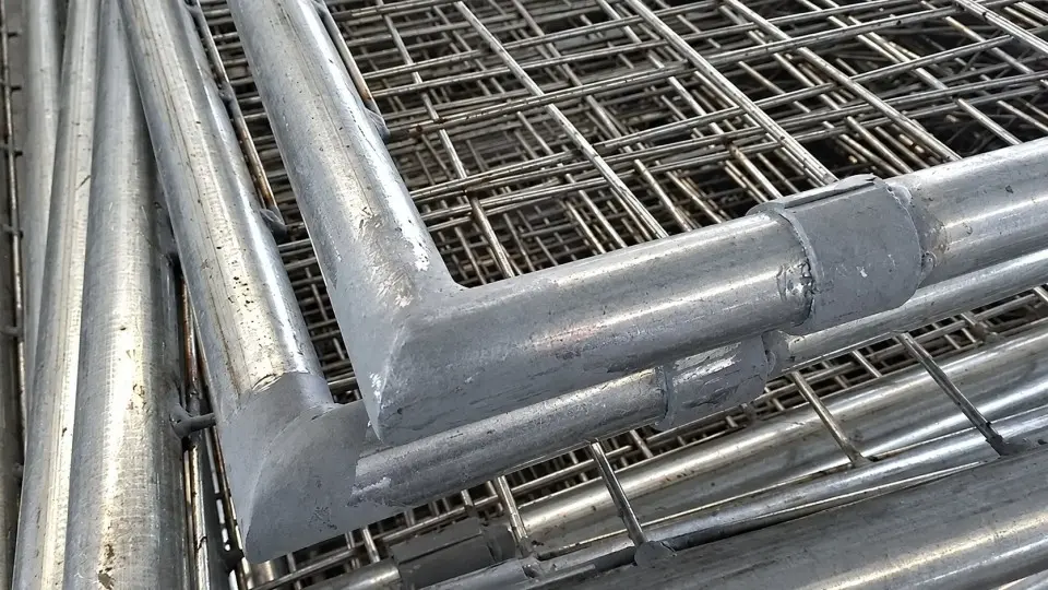 Welded mesh and tube junctions on galvanized panels