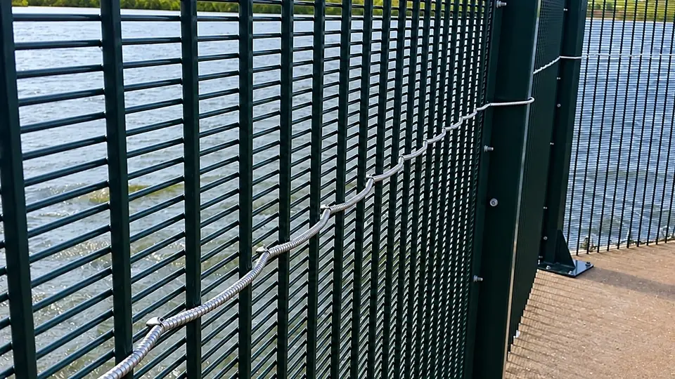 Overlapping layers of closely spaced security mesh at a post