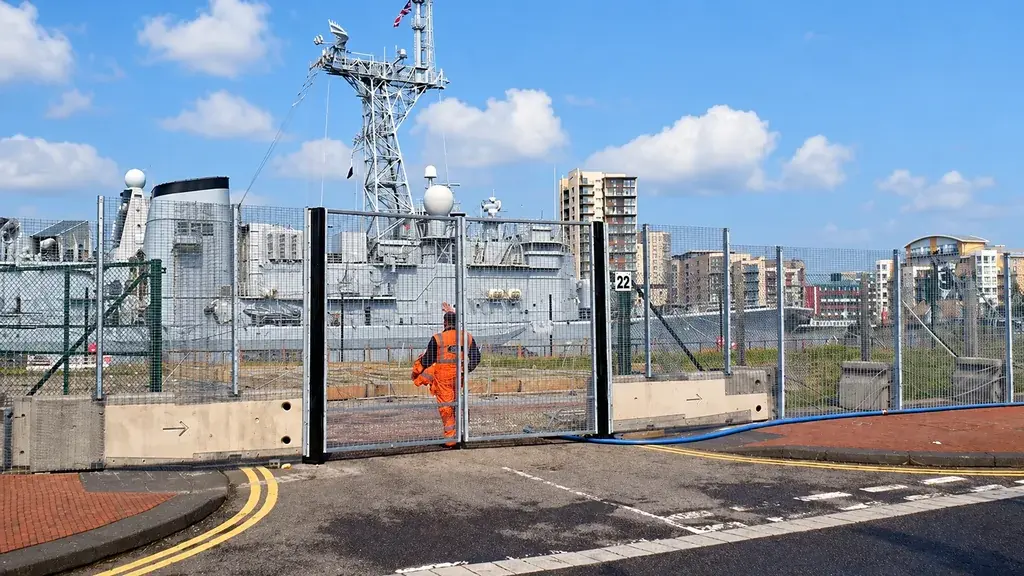 Security gates and fencing at a port entrance