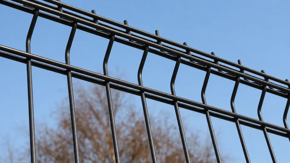 Profiled twin wire mesh panel viewed against the sky