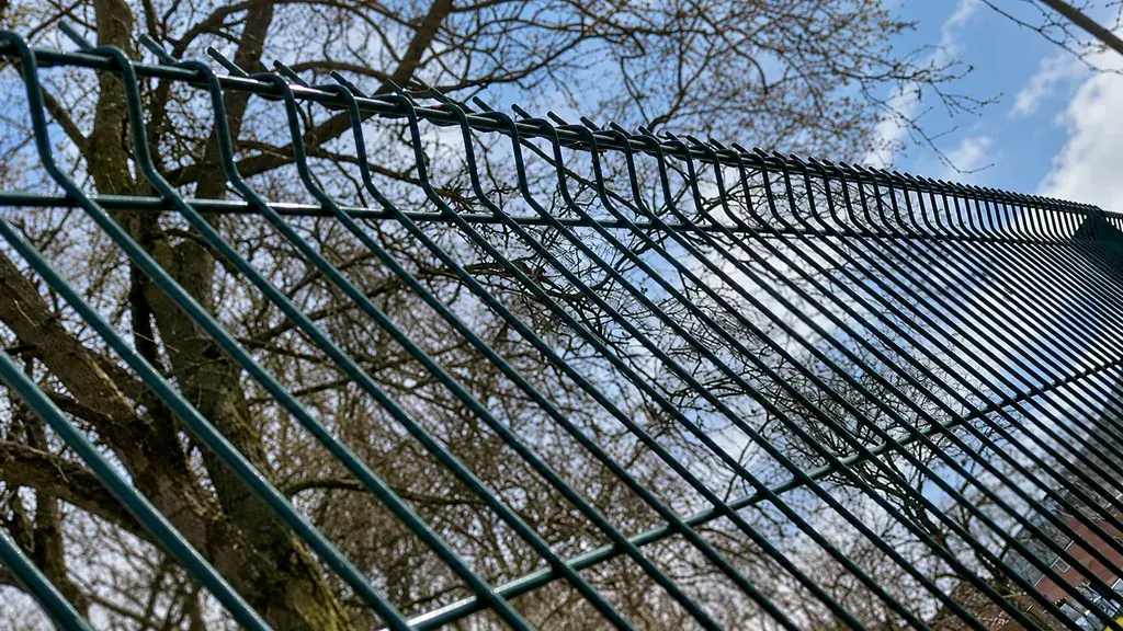 Profiled welded mesh panels viewed along the top edge