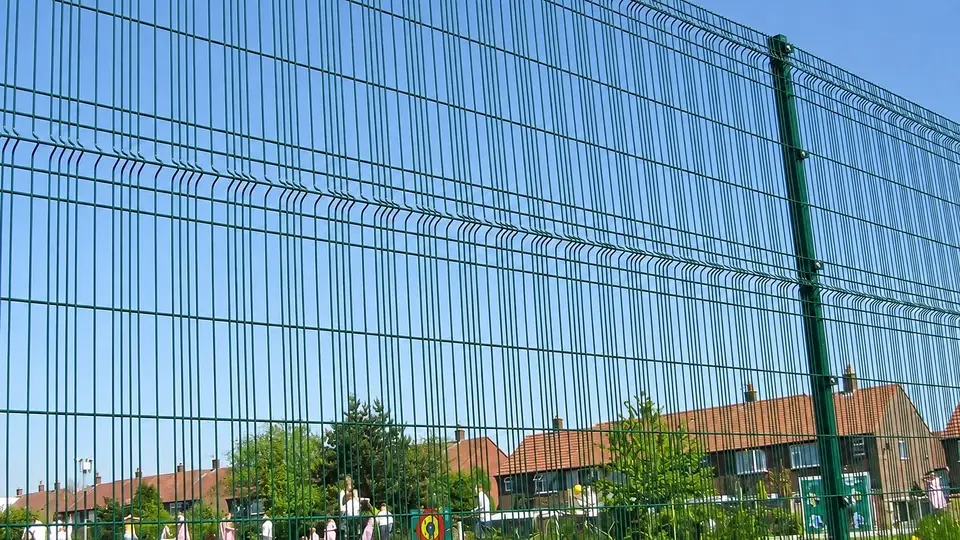 Welded mesh panel structure viewed from below