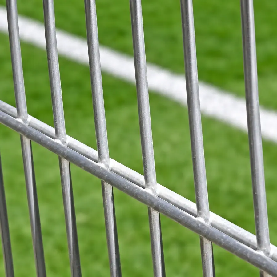 Silver-coloured double-wire mesh showing paired horizontal wires at welded intersections