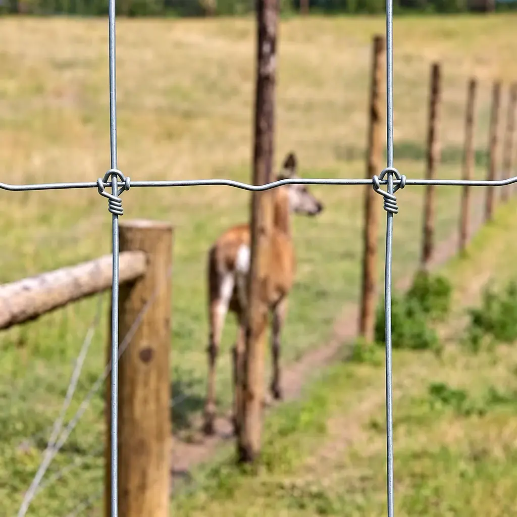 Fixed-knot wire junctions in front of a deer enclosure