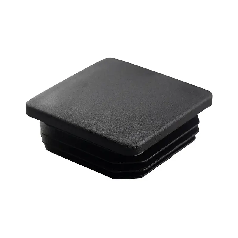 Black square plastic insert cap with retaining ribs