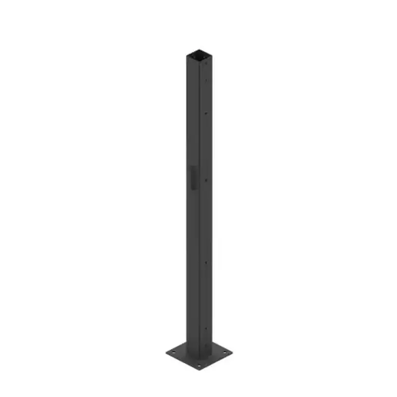 Black steel post shown as an individual fence component