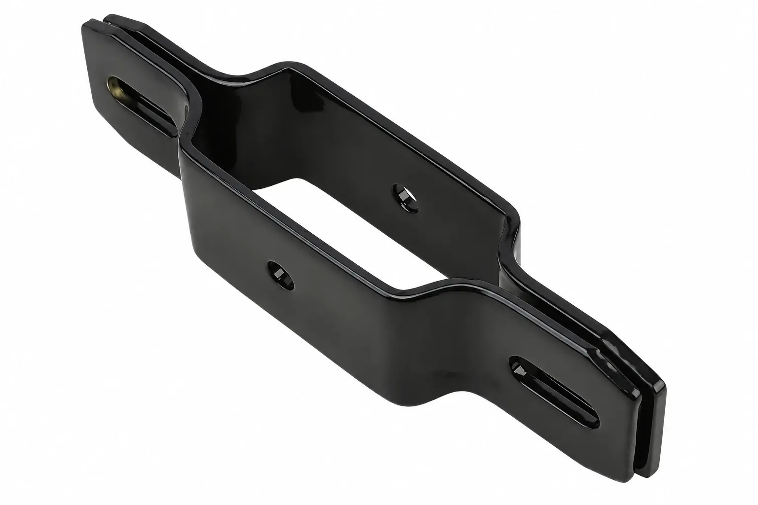 Black metal line bracket for a square fence post and rail