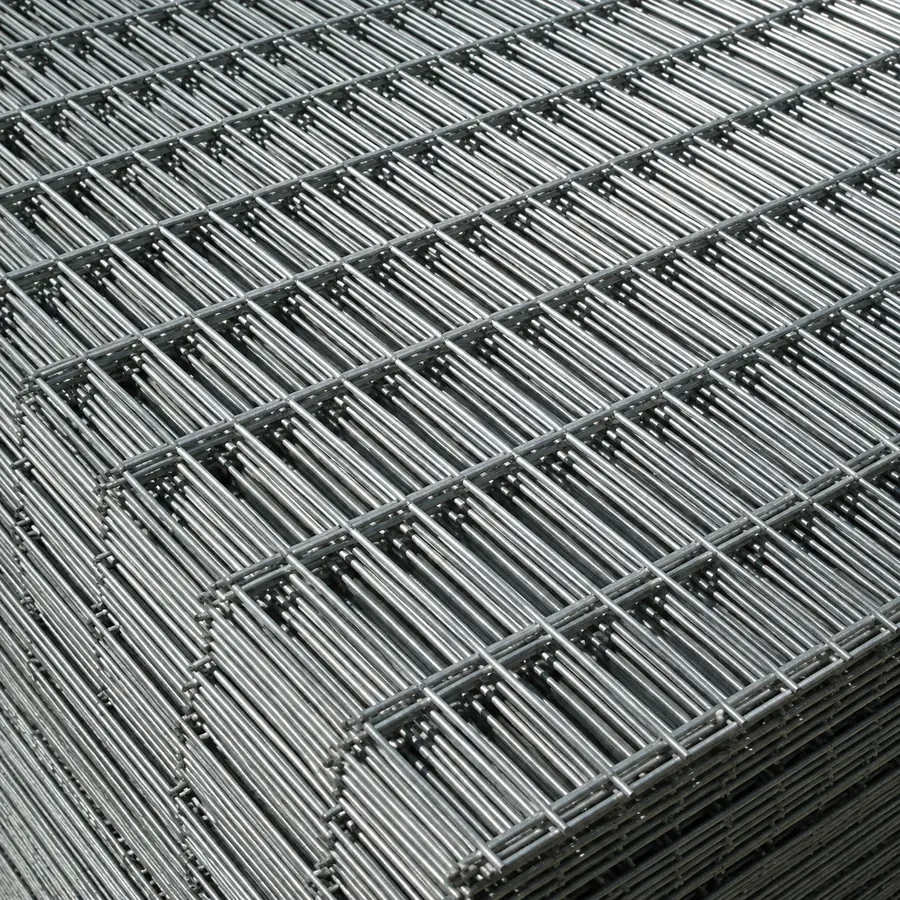 Stacked flat mesh sheets showing welded intersections and cut edges