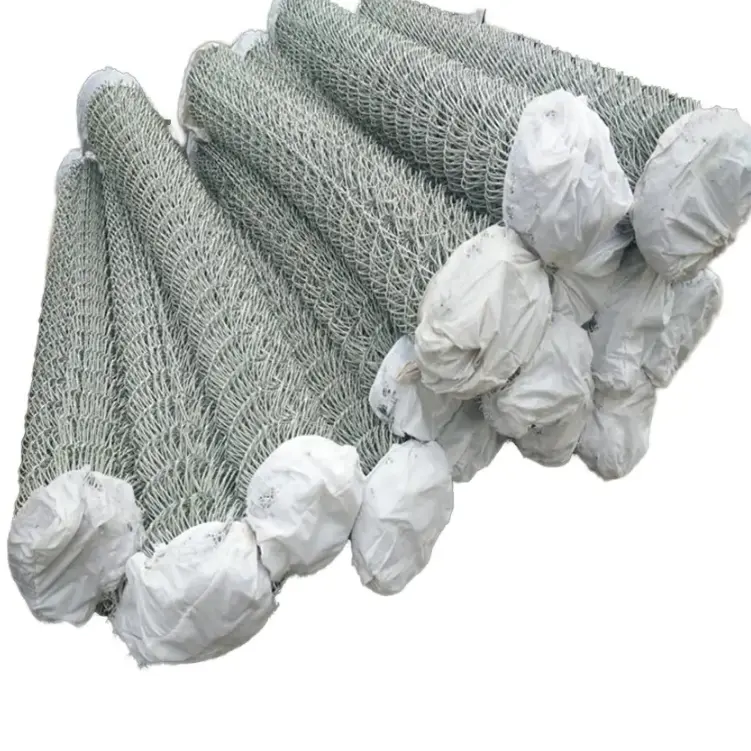 Bundled rolls of silver galvanised chain link fabric