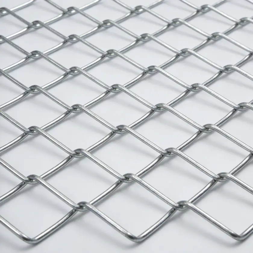 Close view of interwoven galvanised chain link wire