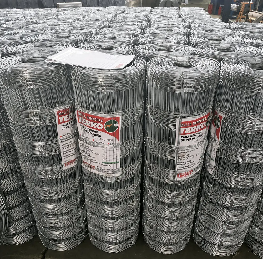 Multiple labelled hinge-joint fence rolls grouped for bulk supply