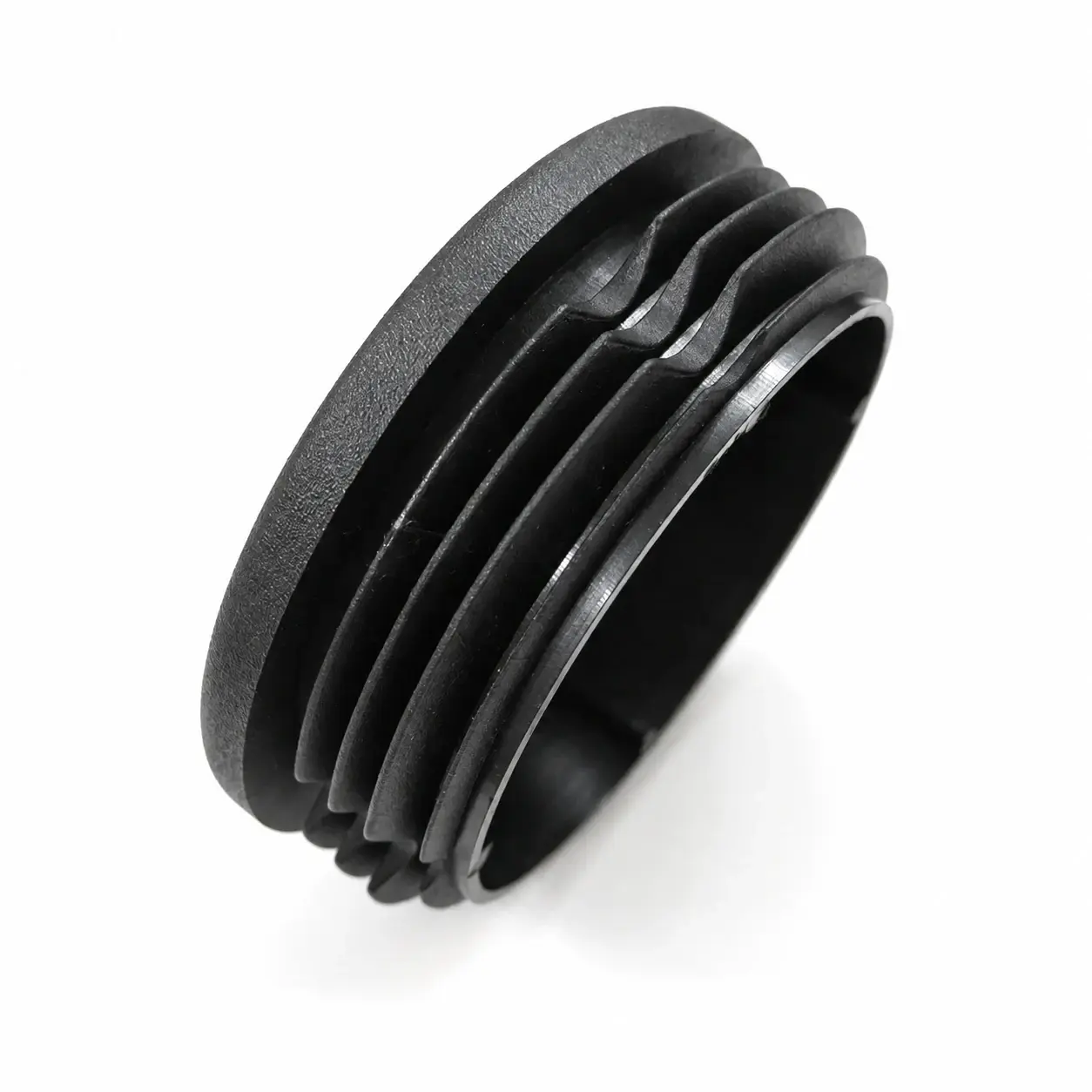 Black ribbed plastic insert cap for a round fence post