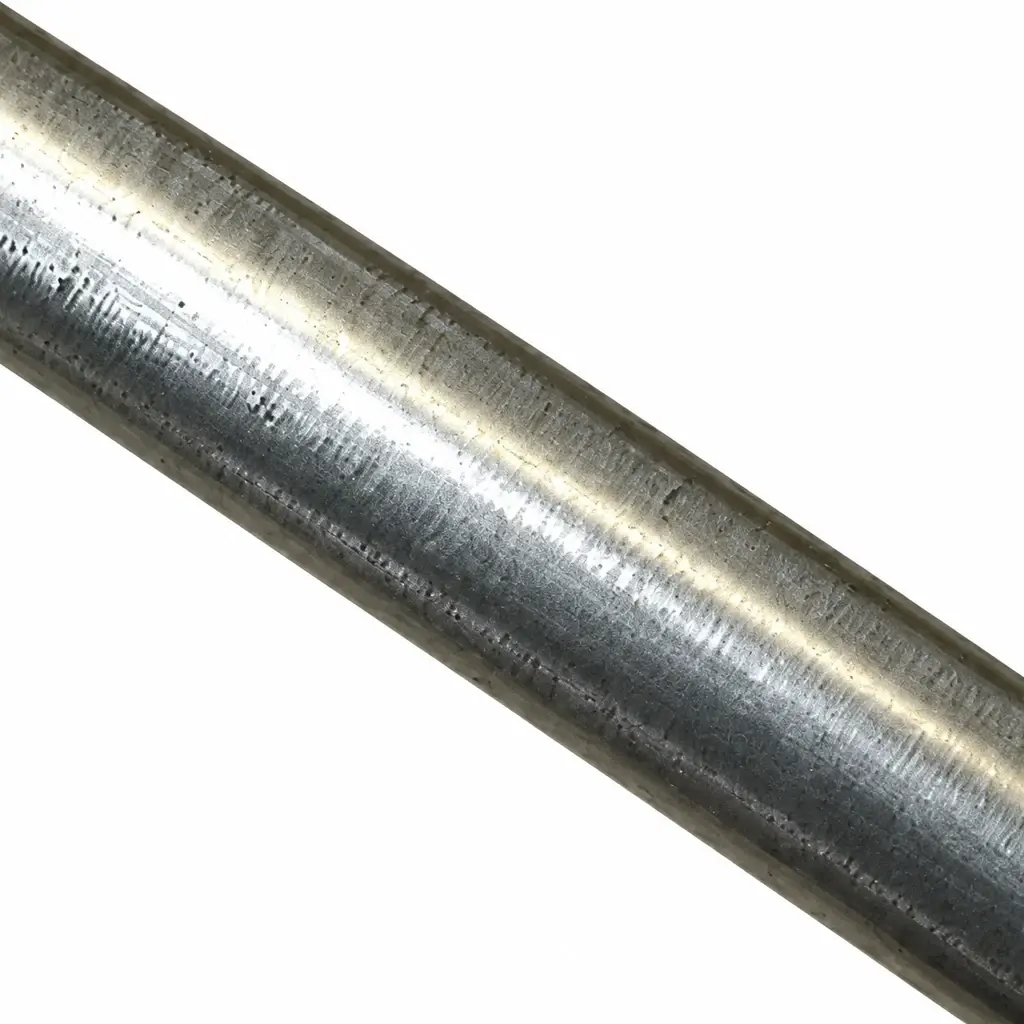 Galvanised round steel fence post surface detail
